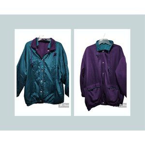 Vtg Reversible Womens Jacket Sz 1X 1990s Windbreaker Green Purple Simply Basic